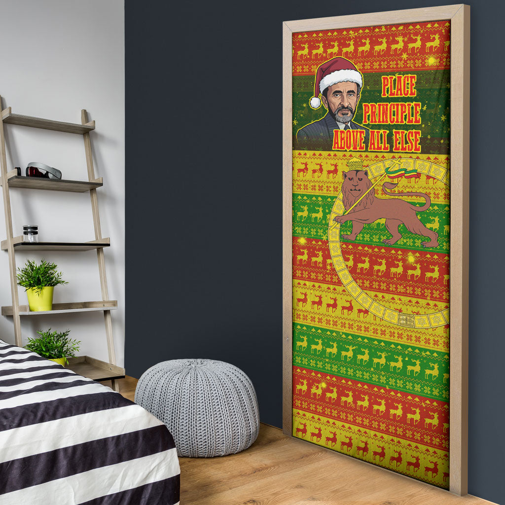Ethiopia Haile Selassie Christmas Door Cover King Of Kings Lion Of Judah Ugly Pattern Holiday