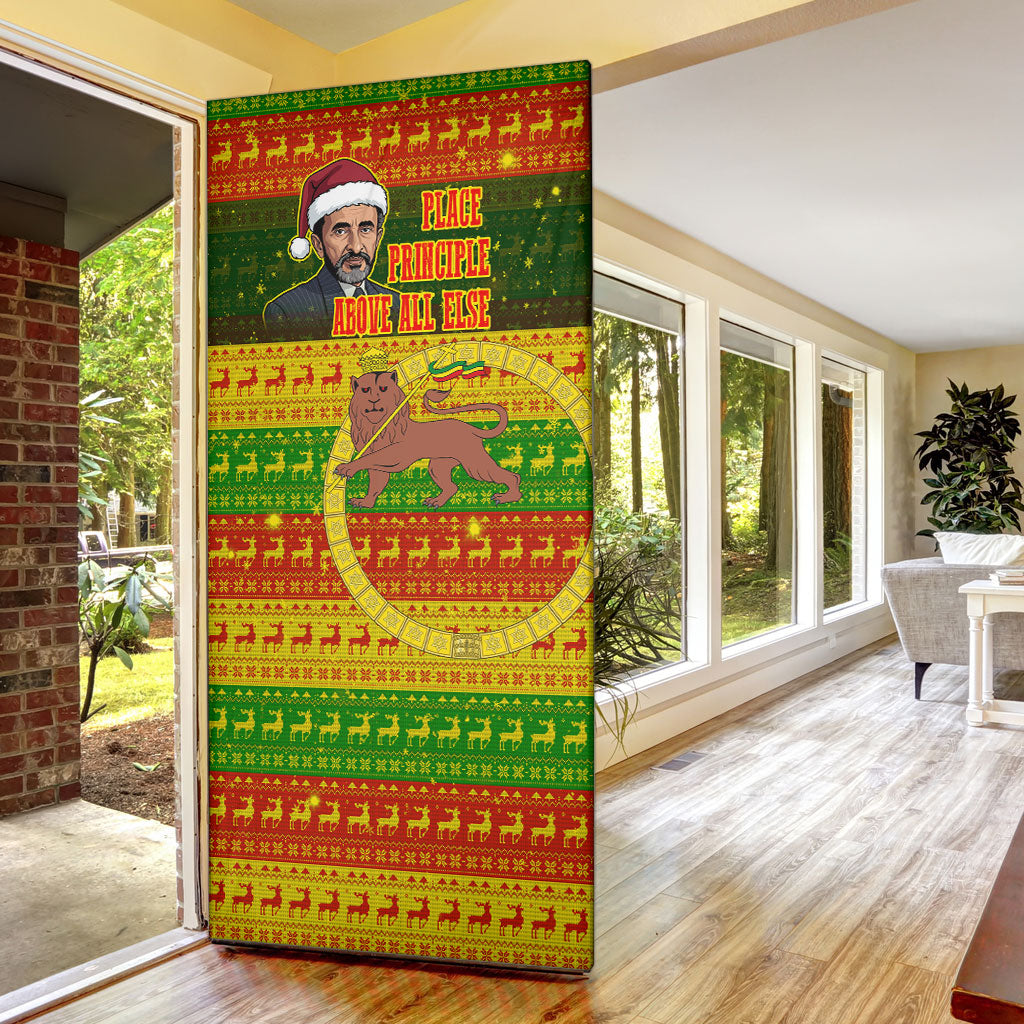 Ethiopia Haile Selassie Christmas Door Cover King Of Kings Lion Of Judah Ugly Pattern Holiday