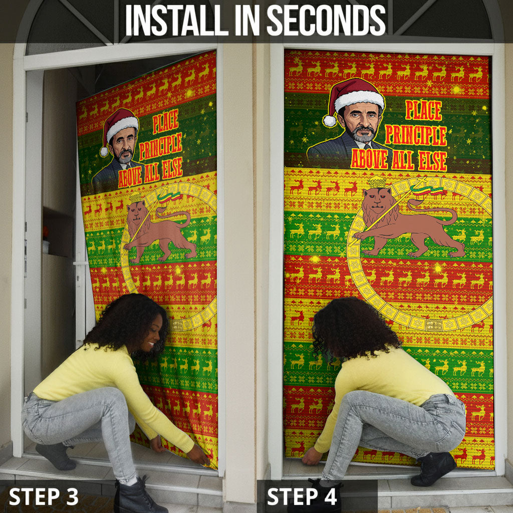 Ethiopia Haile Selassie Christmas Door Cover King Of Kings Lion Of Judah Ugly Pattern Holiday