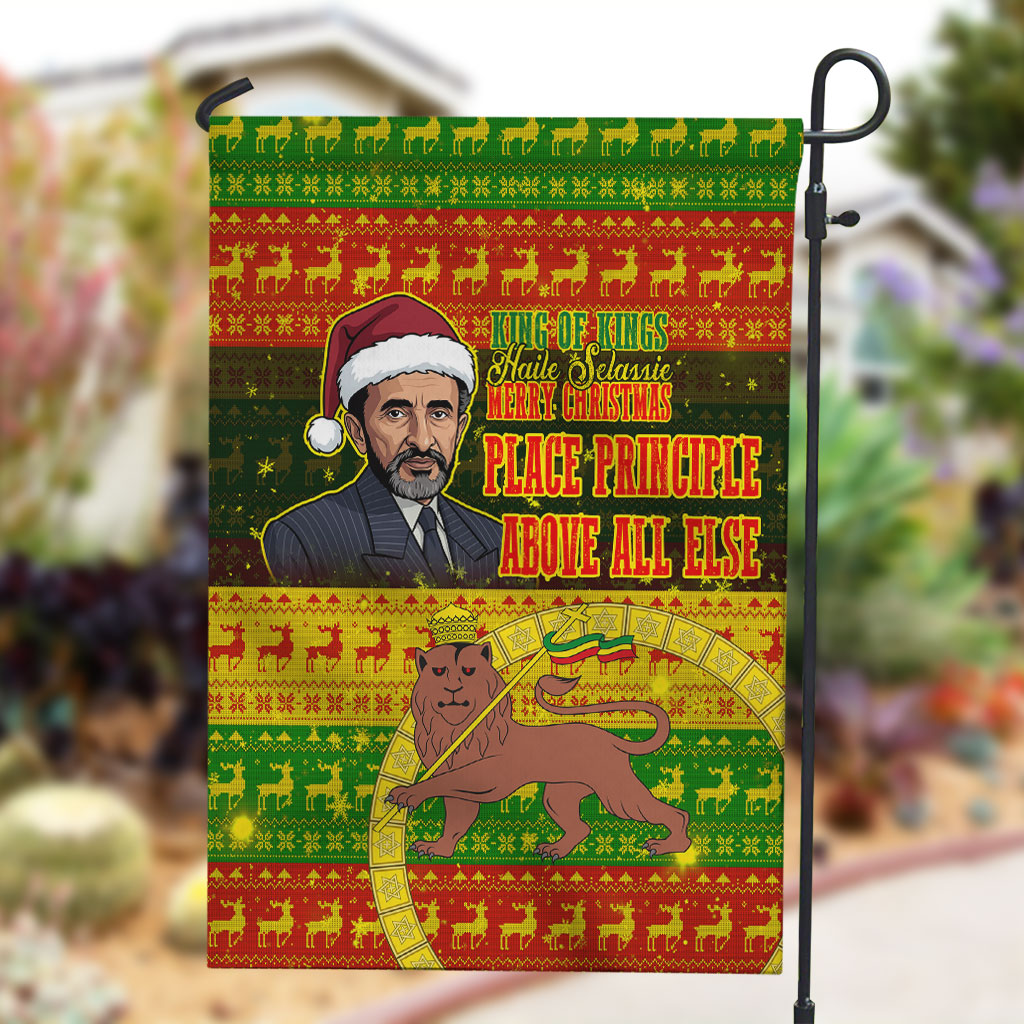 Ethiopia Haile Selassie Christmas Garden Flag King Of Kings Lion Of Judah Ugly Pattern Holiday
