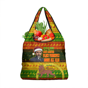 Ethiopia Haile Selassie Christmas Grocery Bag King Of Kings Lion Of Judah Ugly Pattern Holiday