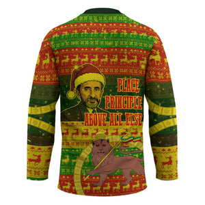 Ethiopia Haile Selassie Christmas Hockey Jersey King Of Kings Lion Of Judah Ugly Pattern Holiday