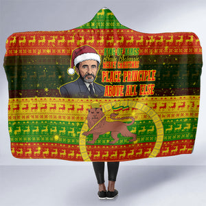 Ethiopia Haile Selassie Christmas Hooded Blanket King Of Kings Lion Of Judah Ugly Pattern Holiday