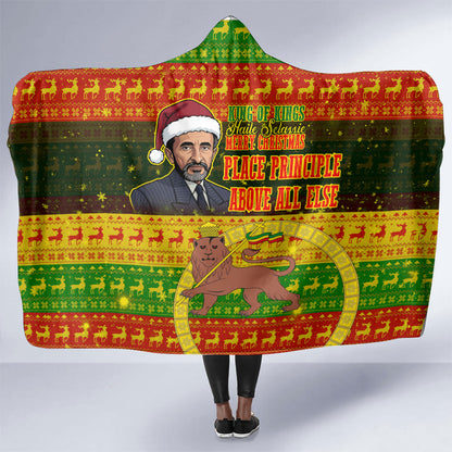 Ethiopia Haile Selassie Christmas Hooded Blanket King Of Kings Lion Of Judah Ugly Pattern Holiday