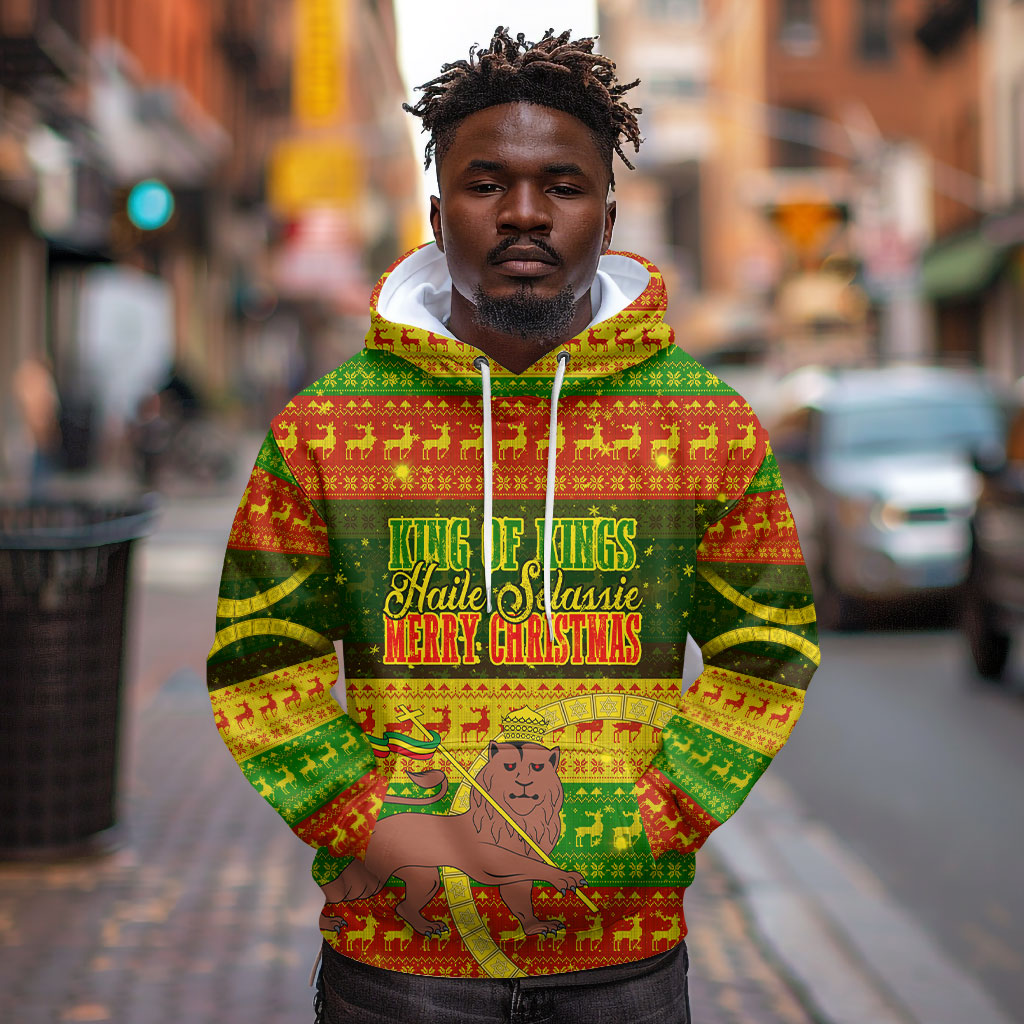 Ethiopia Haile Selassie Christmas Hoodie King Of Kings Lion Of Judah Ugly Pattern Holiday
