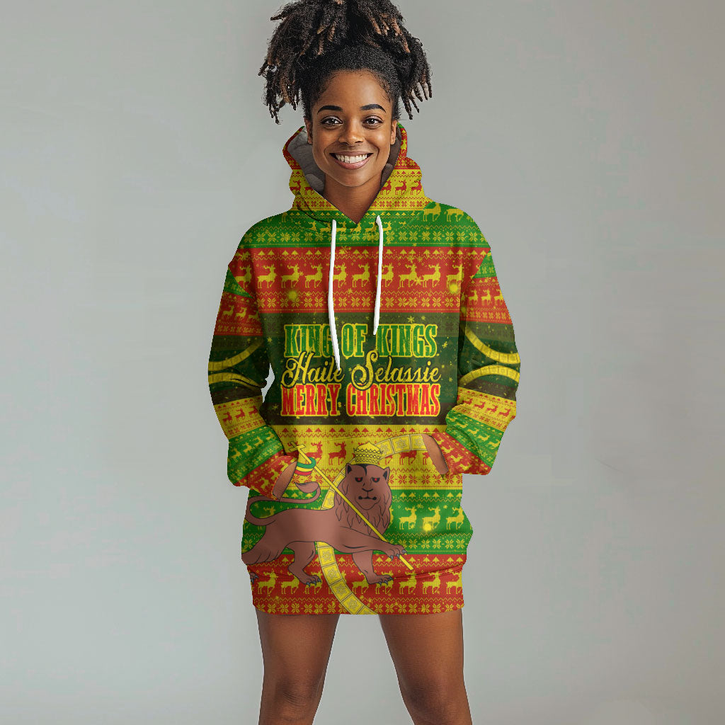 Ethiopia Haile Selassie Christmas Hoodie Dress King Of Kings Lion Of Judah Ugly Pattern Holiday
