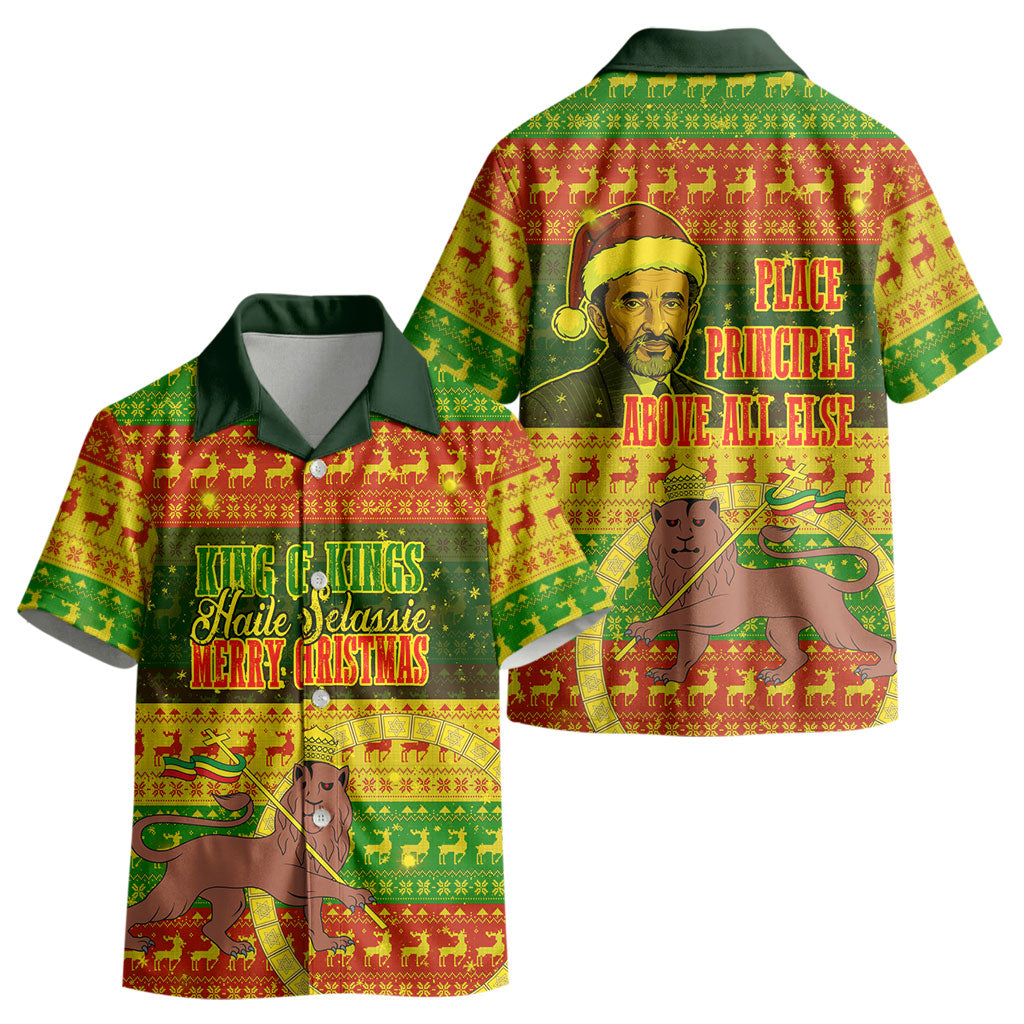 Ethiopia Haile Selassie Christmas Kid Hawaiian Shirt King Of Kings Lion Of Judah Ugly Pattern Holiday