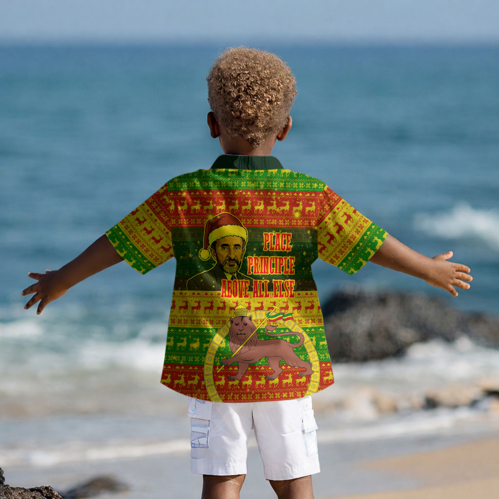 Ethiopia Haile Selassie Christmas Kid Hawaiian Shirt King Of Kings Lion Of Judah Ugly Pattern Holiday
