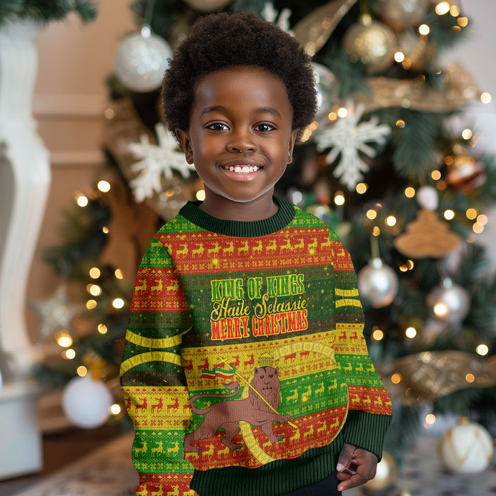 Ethiopia Haile Selassie Christmas Kid Ugly Christmas Sweater King Of Kings Lion Of Judah Ugly Pattern Holiday