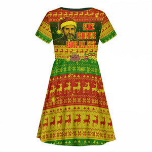 Ethiopia Haile Selassie Christmas Kid Short Sleeve Dress King Of Kings Lion Of Judah Ugly Pattern Holiday
