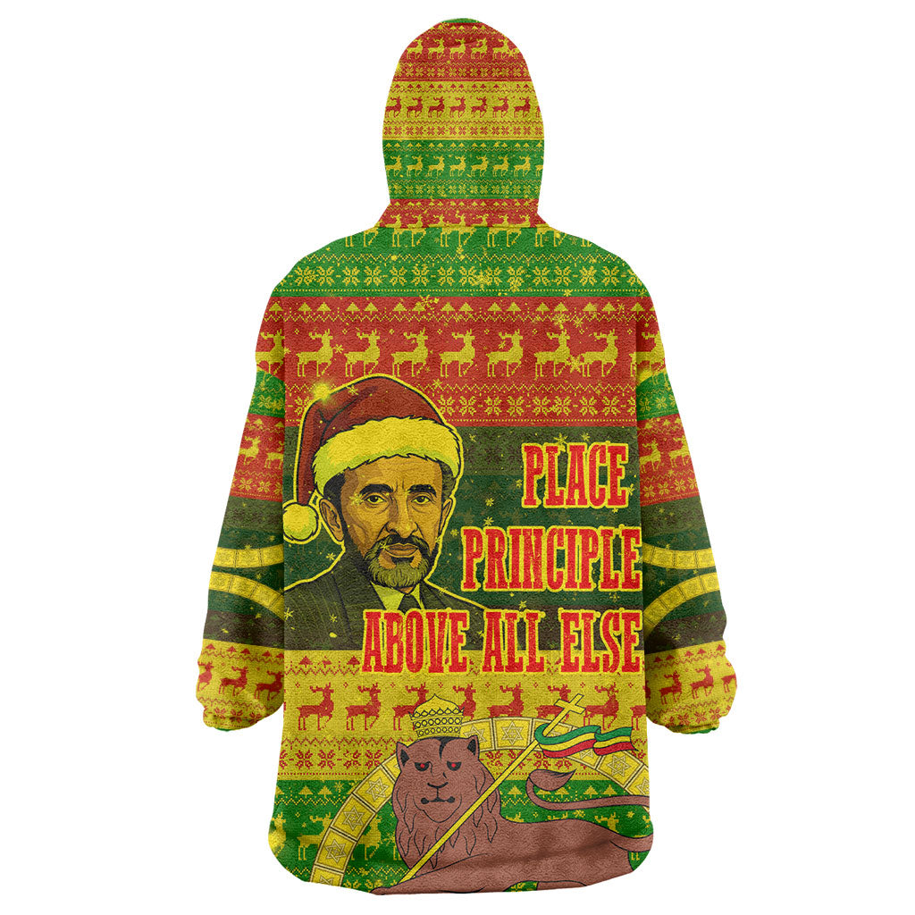Ethiopia Haile Selassie Christmas Kid Wearable Blanket Hoodie King Of Kings Lion Of Judah Ugly Pattern Holiday