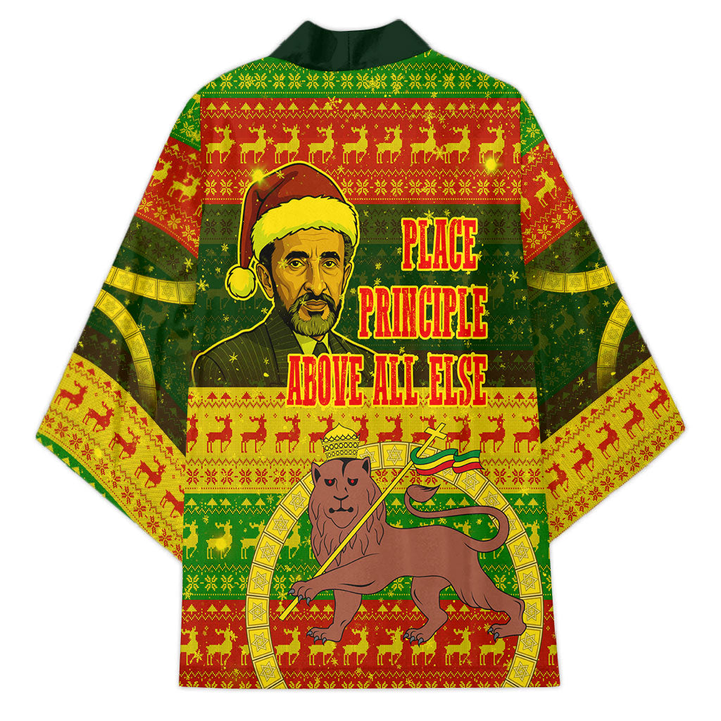 Ethiopia Haile Selassie Christmas Kimono King Of Kings Lion Of Judah Ugly Pattern Holiday