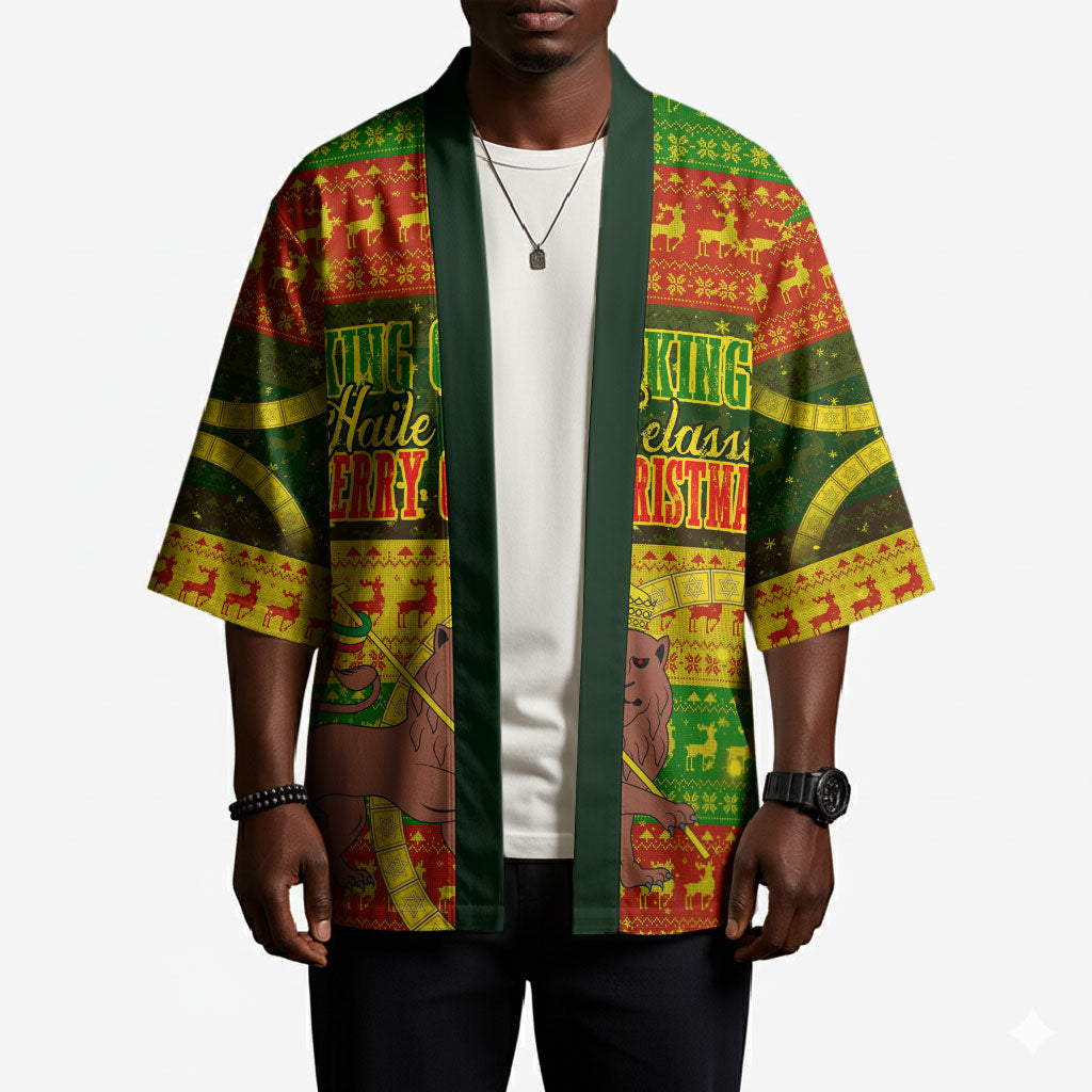 Ethiopia Haile Selassie Christmas Kimono King Of Kings Lion Of Judah Ugly Pattern Holiday