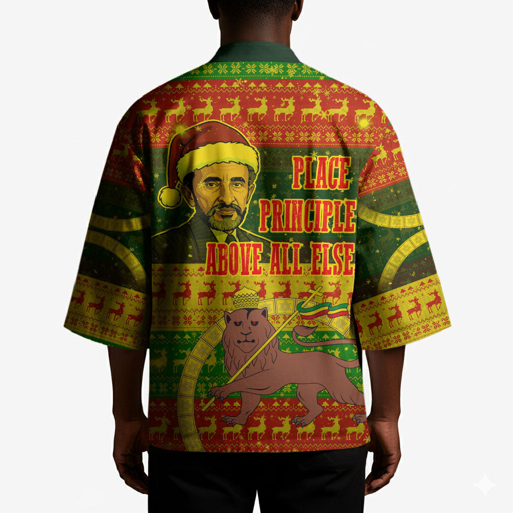 Ethiopia Haile Selassie Christmas Kimono King Of Kings Lion Of Judah Ugly Pattern Holiday