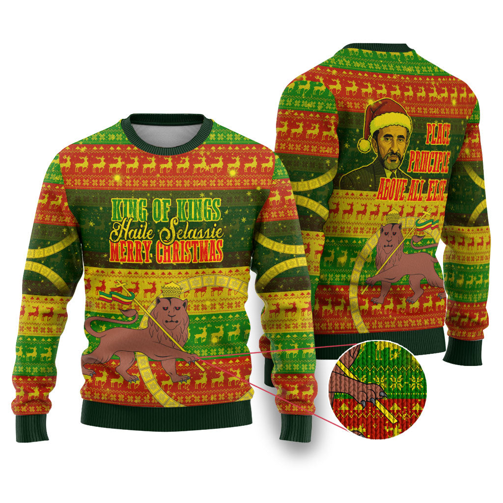 Ethiopia Haile Selassie Christmas Ugly Christmas Sweater King Of Kings Lion Of Judah Ugly Pattern Holiday