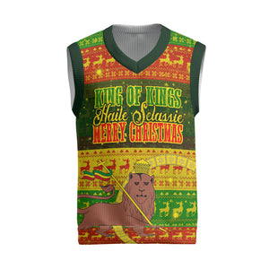 Ethiopia Haile Selassie Christmas Knitted V-Neck Vest King Of Kings Lion Of Judah Ugly Pattern Holiday