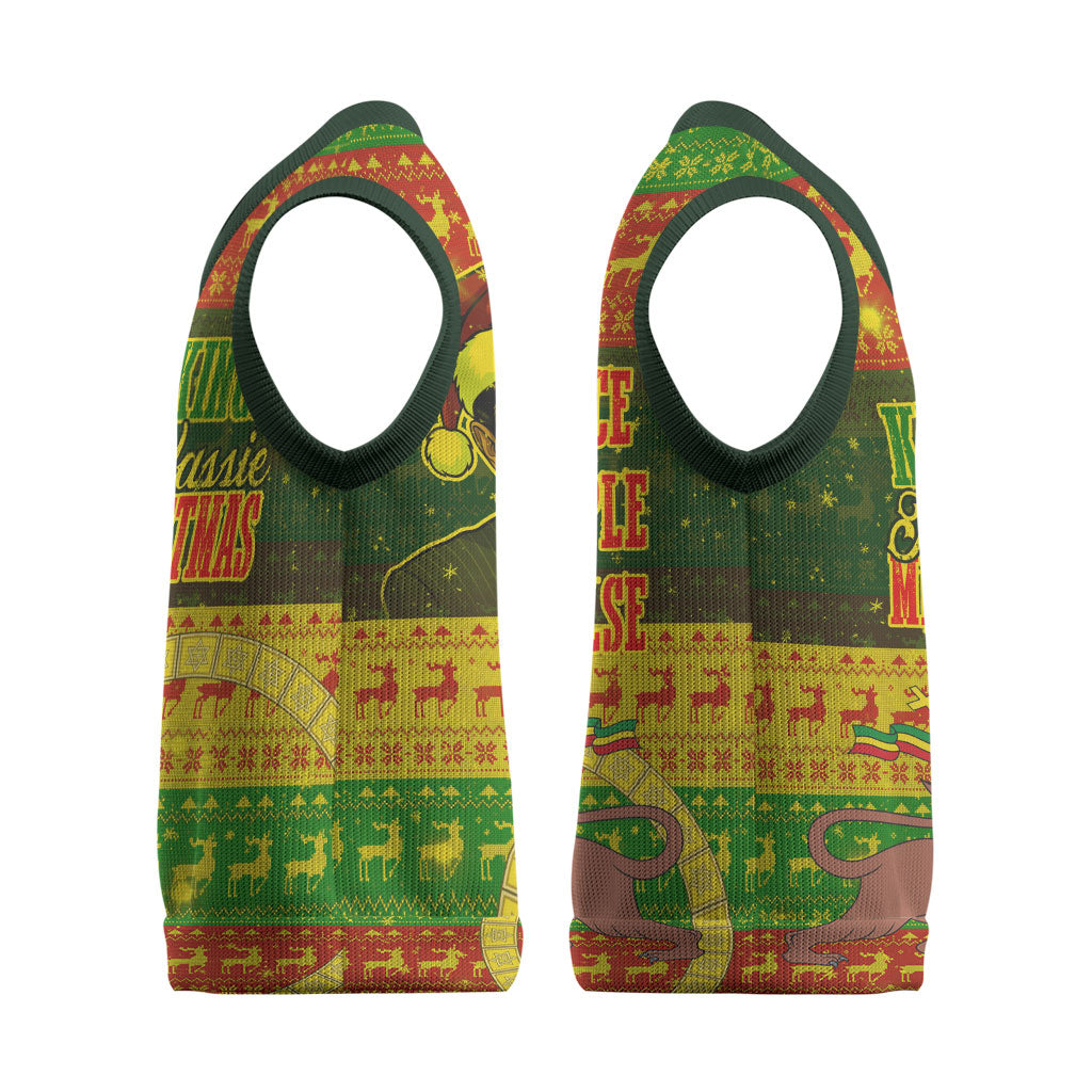 Ethiopia Haile Selassie Christmas Knitted V-Neck Vest King Of Kings Lion Of Judah Ugly Pattern Holiday