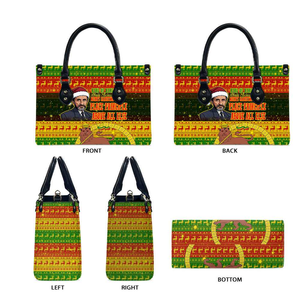 Ethiopia Haile Selassie Christmas Leather Bag King Of Kings Lion Of Judah Ugly Pattern Holiday