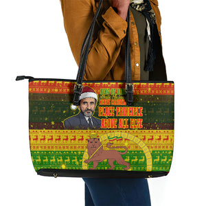 Ethiopia Haile Selassie Christmas Leather Tote Bag King Of Kings Lion Of Judah Ugly Pattern Holiday