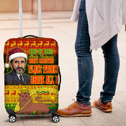 Ethiopia Haile Selassie Christmas Luggage Cover King Of Kings Lion Of Judah Ugly Pattern Holiday