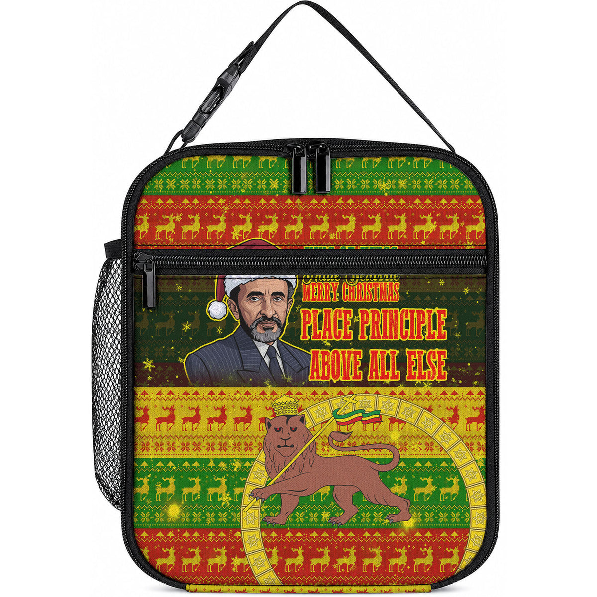 Ethiopia Haile Selassie Christmas Lunch Bag King Of Kings Lion Of Judah Ugly Pattern Holiday