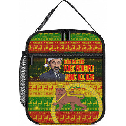 Ethiopia Haile Selassie Christmas Lunch Bag King Of Kings Lion Of Judah Ugly Pattern Holiday