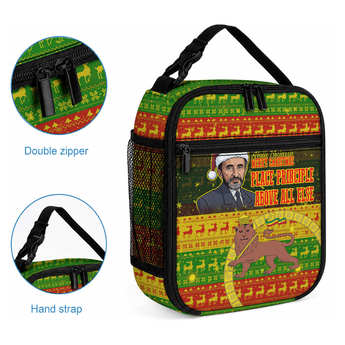 Ethiopia Haile Selassie Christmas Lunch Bag King Of Kings Lion Of Judah Ugly Pattern Holiday
