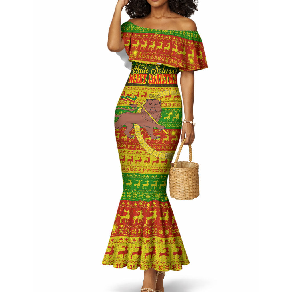 Ethiopia Haile Selassie Christmas Mermaid Dress King Of Kings Lion Of Judah Ugly Pattern Holiday