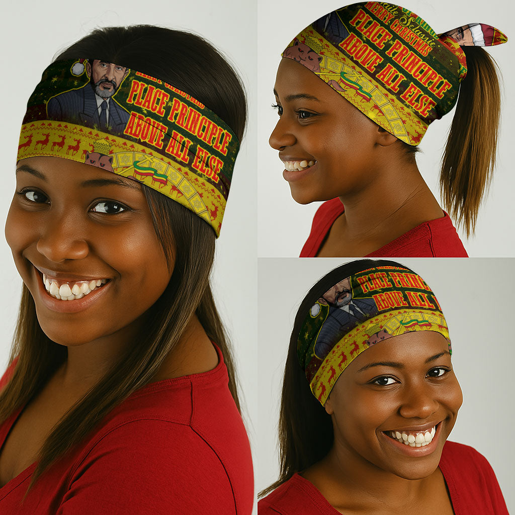 Ethiopia Haile Selassie Christmas Neck Gaiter King Of Kings Lion Of Judah Ugly Pattern Holiday