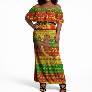 Ethiopia Haile Selassie Christmas Off Shoulder Maxi Dress King Of Kings Lion Of Judah Ugly Pattern Holiday