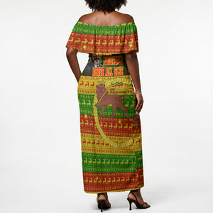 Ethiopia Haile Selassie Christmas Off Shoulder Maxi Dress King Of Kings Lion Of Judah Ugly Pattern Holiday