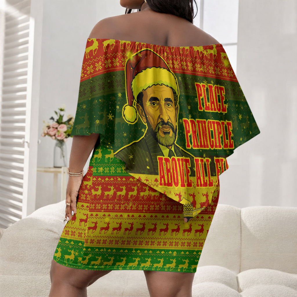 Ethiopia Haile Selassie Christmas Off Shoulder Short Dress King Of Kings Lion Of Judah Ugly Pattern Holiday
