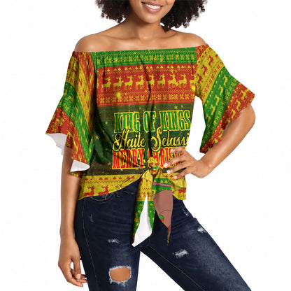 Ethiopia Haile Selassie Christmas Off Shoulder Wrap Waist Top King Of Kings Lion Of Judah Ugly Pattern Holiday