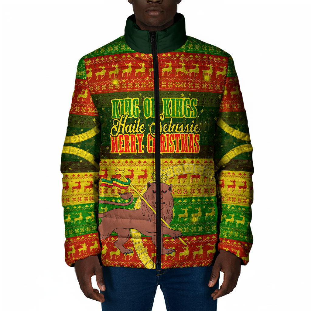 Ethiopia Haile Selassie Christmas Padded Jacket King Of Kings Lion Of Judah Ugly Pattern Holiday