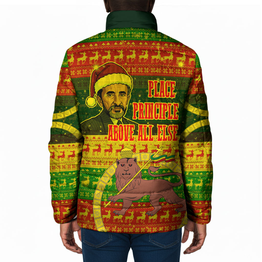 Ethiopia Haile Selassie Christmas Padded Jacket King Of Kings Lion Of Judah Ugly Pattern Holiday