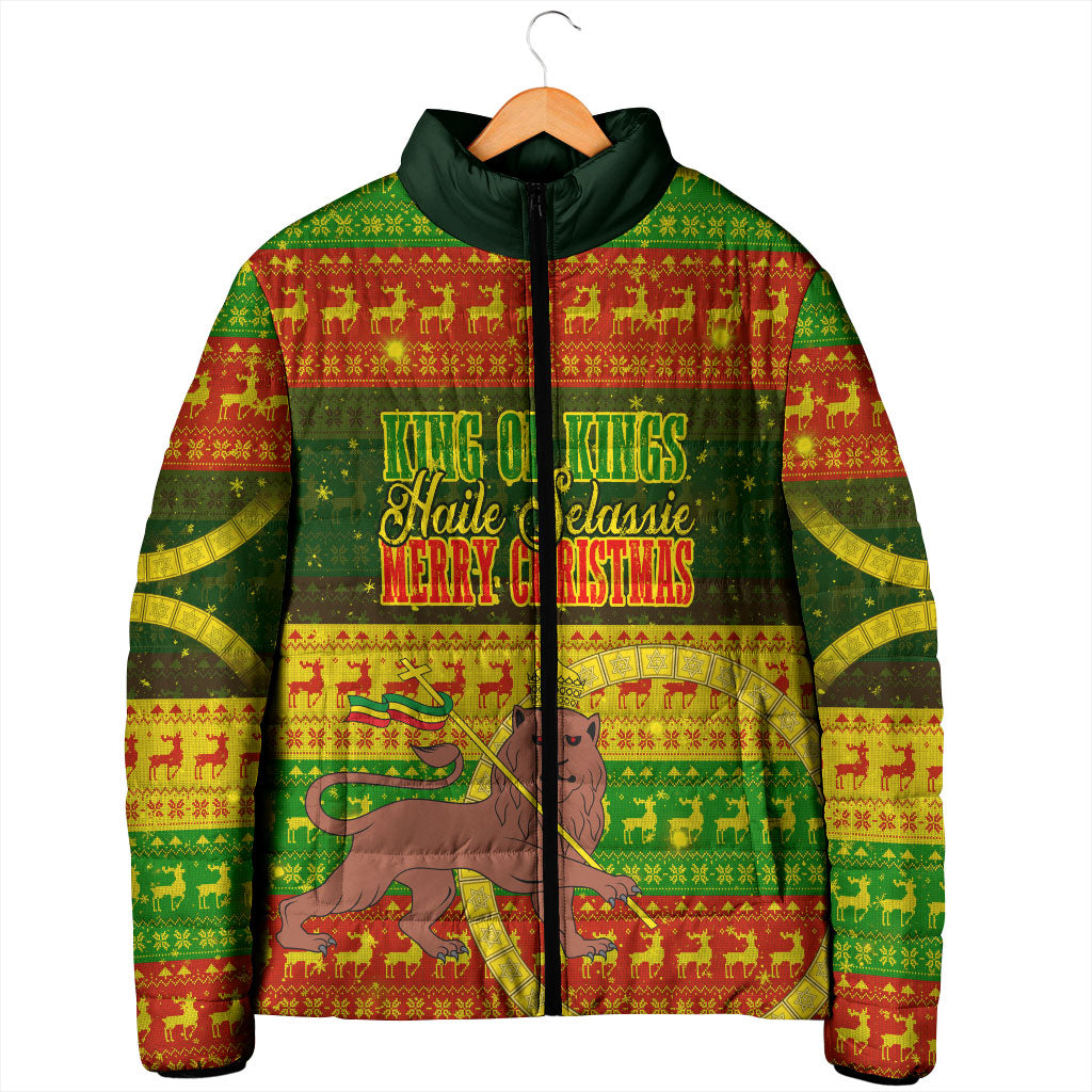 Ethiopia Haile Selassie Christmas Padded Jacket King Of Kings Lion Of Judah Ugly Pattern Holiday