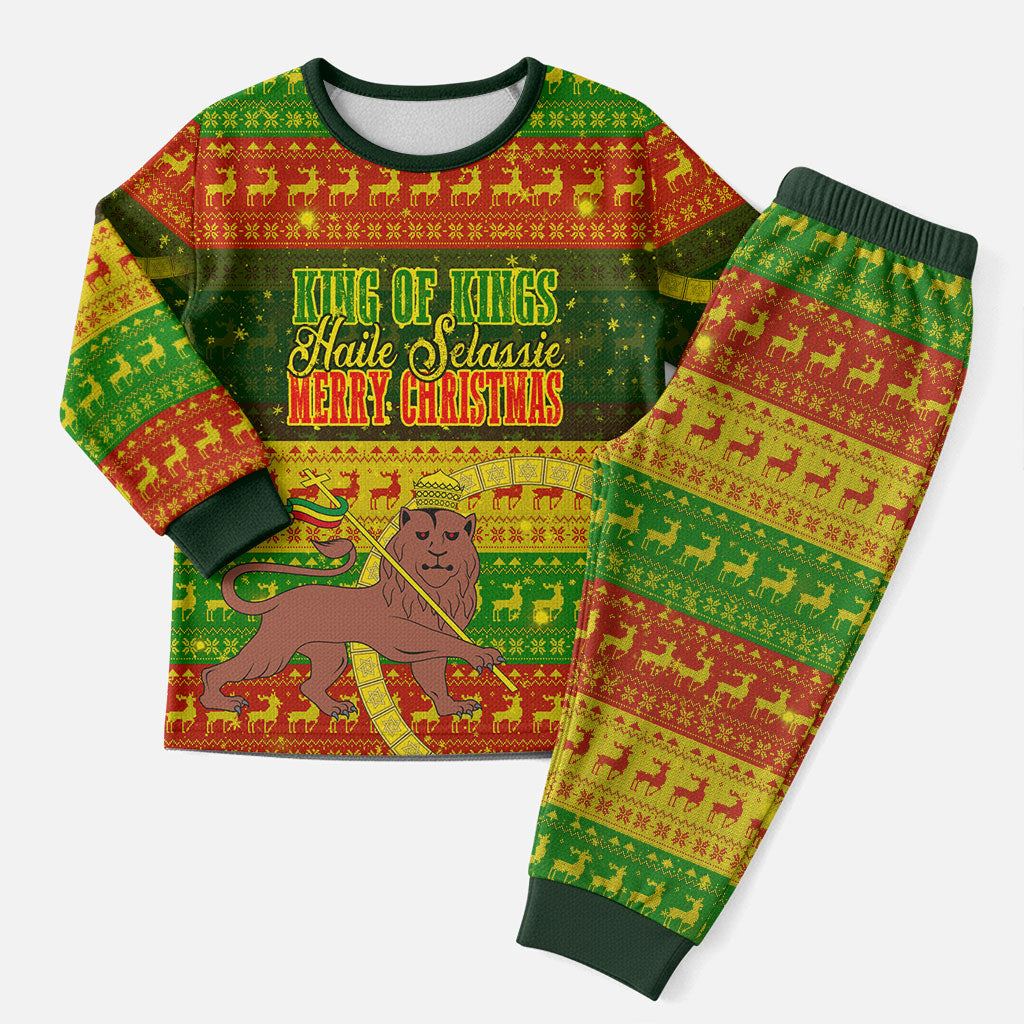 Ethiopia Haile Selassie Christmas Pajama Set King Of Kings Lion Of Judah Ugly Pattern Holiday