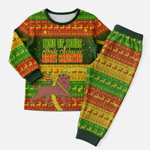 Ethiopia Haile Selassie Christmas Pajama Set King Of Kings Lion Of Judah Ugly Pattern Holiday