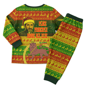 Ethiopia Haile Selassie Christmas Pajama Set King Of Kings Lion Of Judah Ugly Pattern Holiday