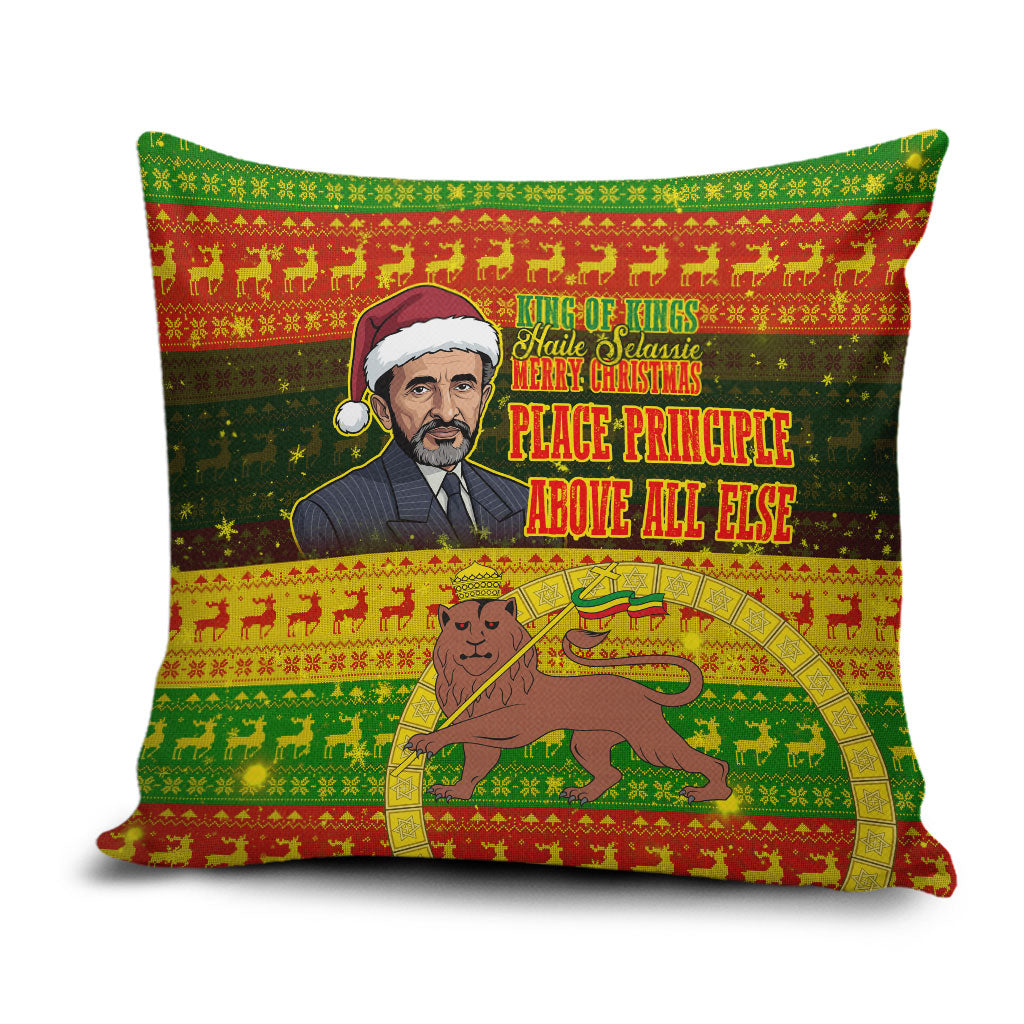 Ethiopia Haile Selassie Christmas Pillow Cover King Of Kings Lion Of Judah Ugly Pattern Holiday