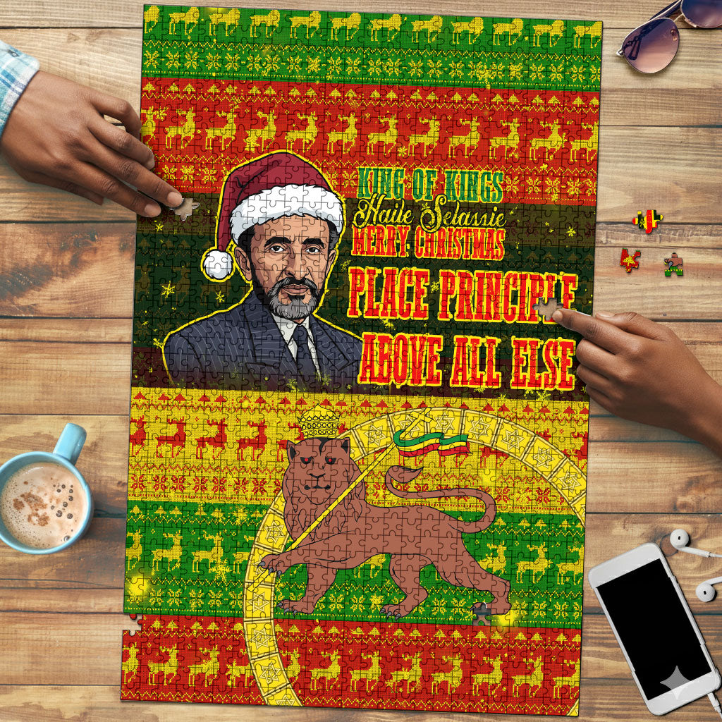 Ethiopia Haile Selassie Christmas Puzzle King Of Kings Lion Of Judah Ugly Pattern Holiday