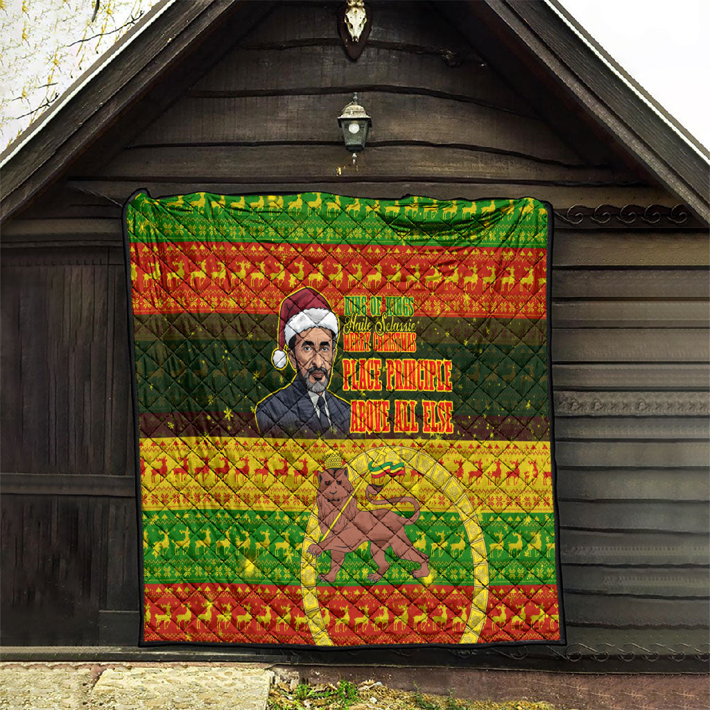 Ethiopia Haile Selassie Christmas Quilt King Of Kings Lion Of Judah Ugly Pattern Holiday