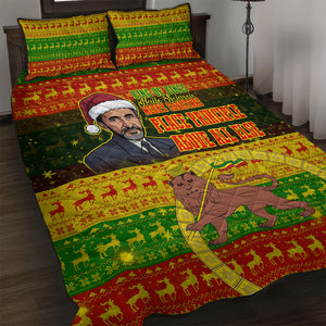 Ethiopia Haile Selassie Christmas Quilt Bed Set King Of Kings Lion Of Judah Ugly Pattern Holiday
