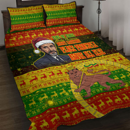 Ethiopia Haile Selassie Christmas Quilt Bed Set King Of Kings Lion Of Judah Ugly Pattern Holiday