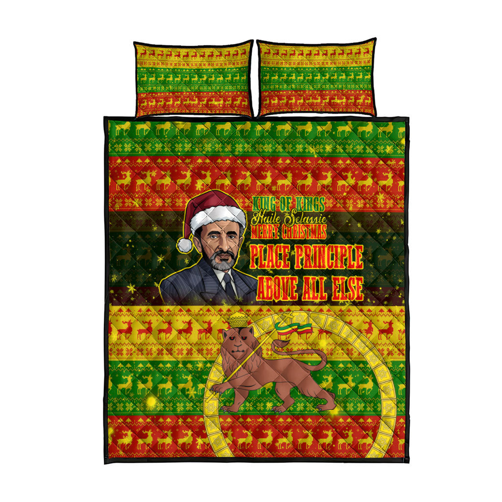 Ethiopia Haile Selassie Christmas Quilt Bed Set King Of Kings Lion Of Judah Ugly Pattern Holiday