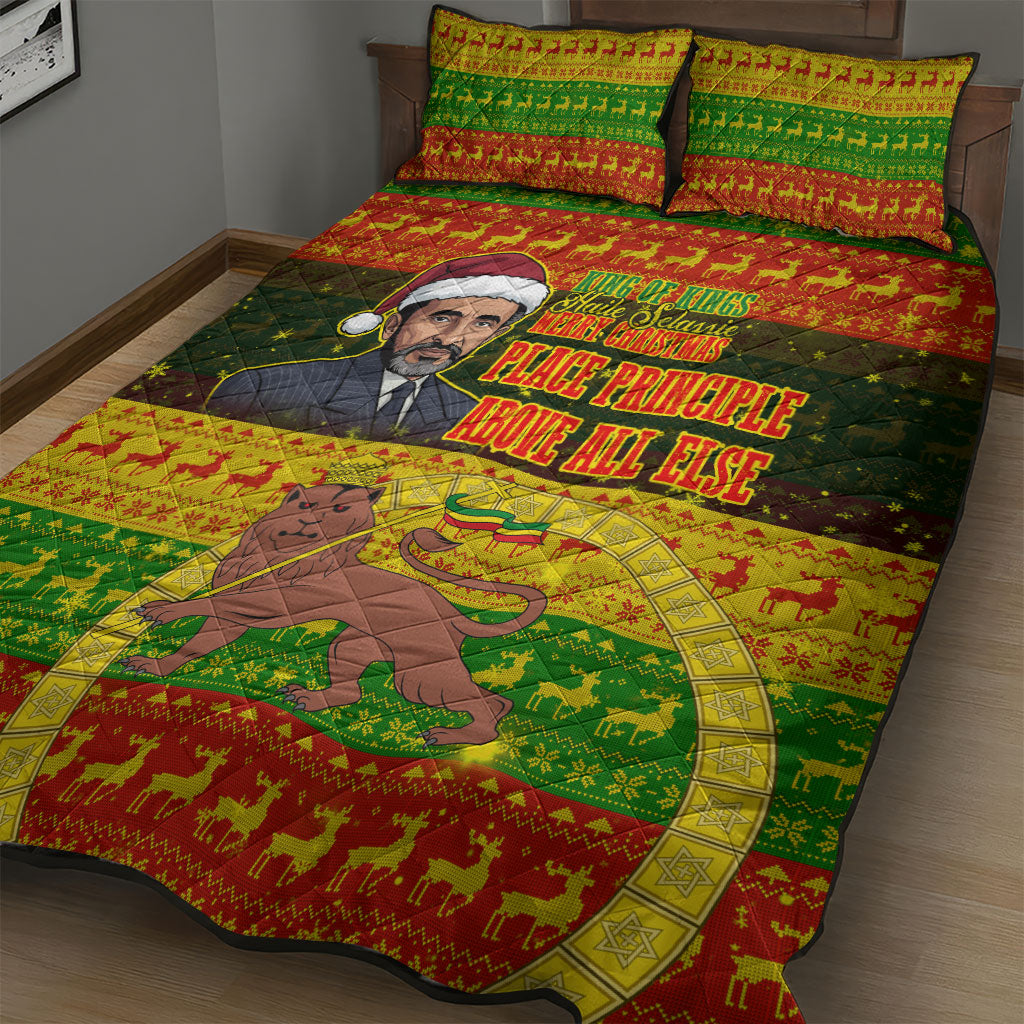 Ethiopia Haile Selassie Christmas Quilt Bed Set King Of Kings Lion Of Judah Ugly Pattern Holiday