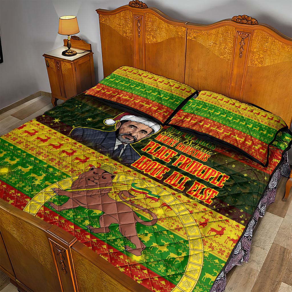 Ethiopia Haile Selassie Christmas Quilt Bed Set King Of Kings Lion Of Judah Ugly Pattern Holiday