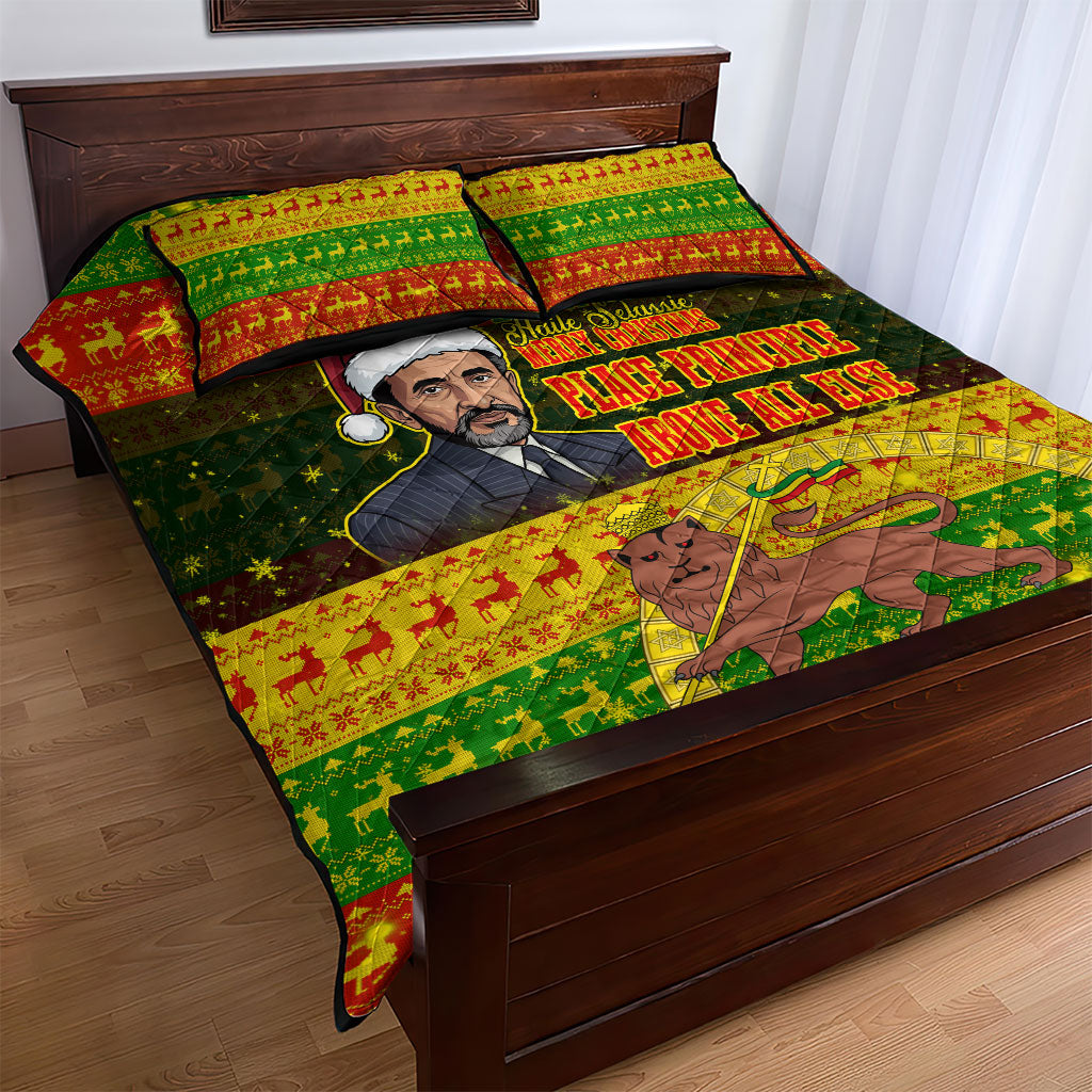 Ethiopia Haile Selassie Christmas Quilt Bed Set King Of Kings Lion Of Judah Ugly Pattern Holiday