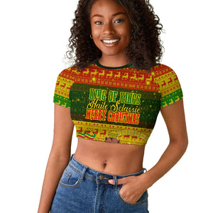 Ethiopia Haile Selassie Christmas Raglan Cropped T shirt King Of Kings Lion Of Judah Ugly Pattern Holiday