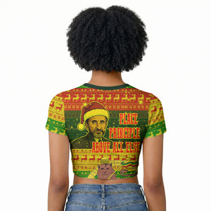 Ethiopia Haile Selassie Christmas Raglan Cropped T shirt King Of Kings Lion Of Judah Ugly Pattern Holiday